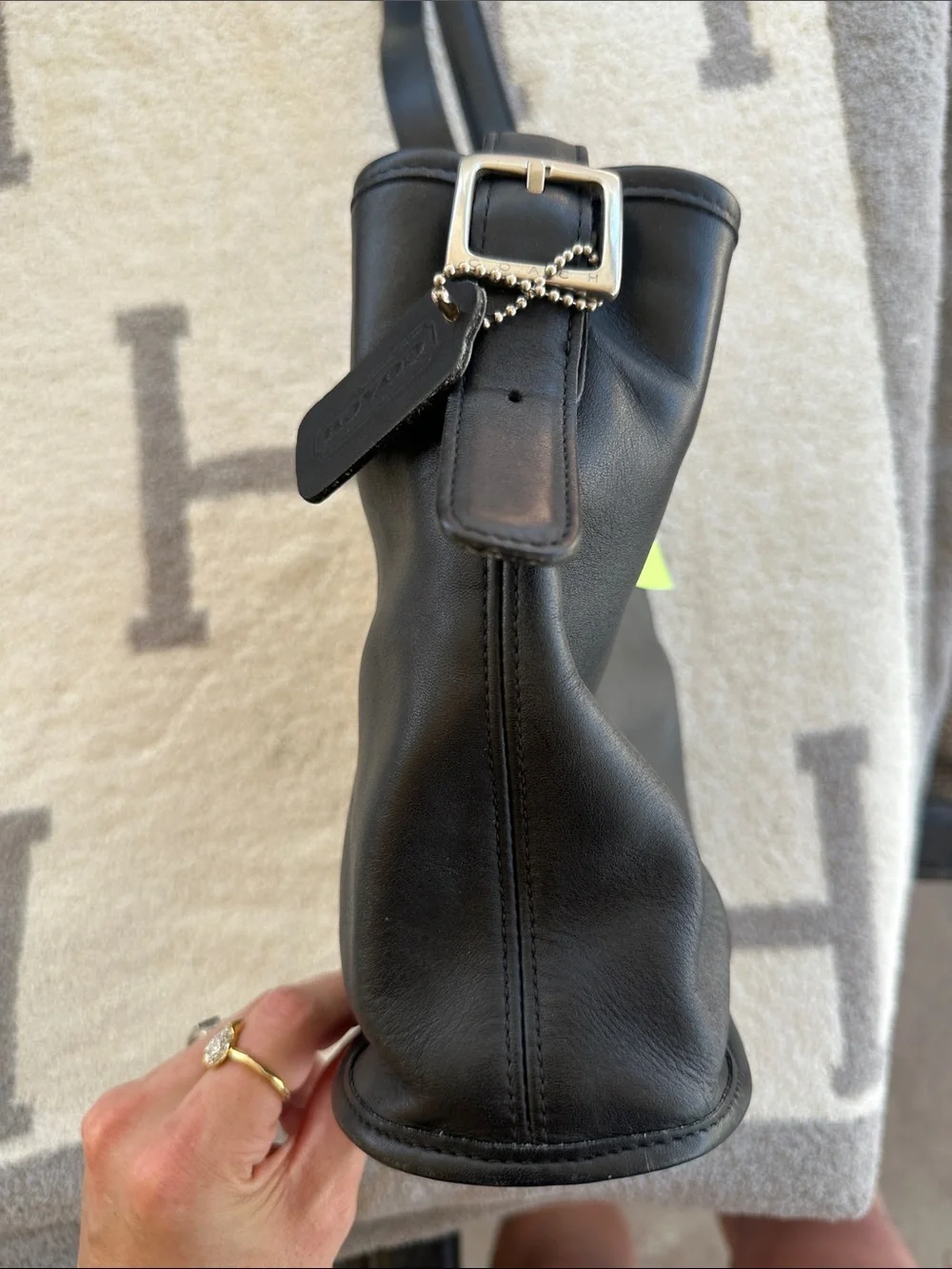 Coach Black Leather Shoulder Bag with Silver Hardware